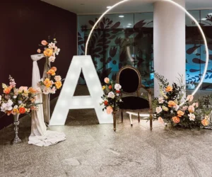 An entrance with a large floral decorated letter 'A'_BlvdChangi