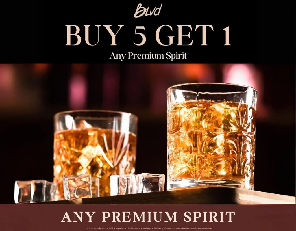 Buy 5 Get 1 Free Premium Spirits at BLVD Changi – Best Bar at Changi City Point
