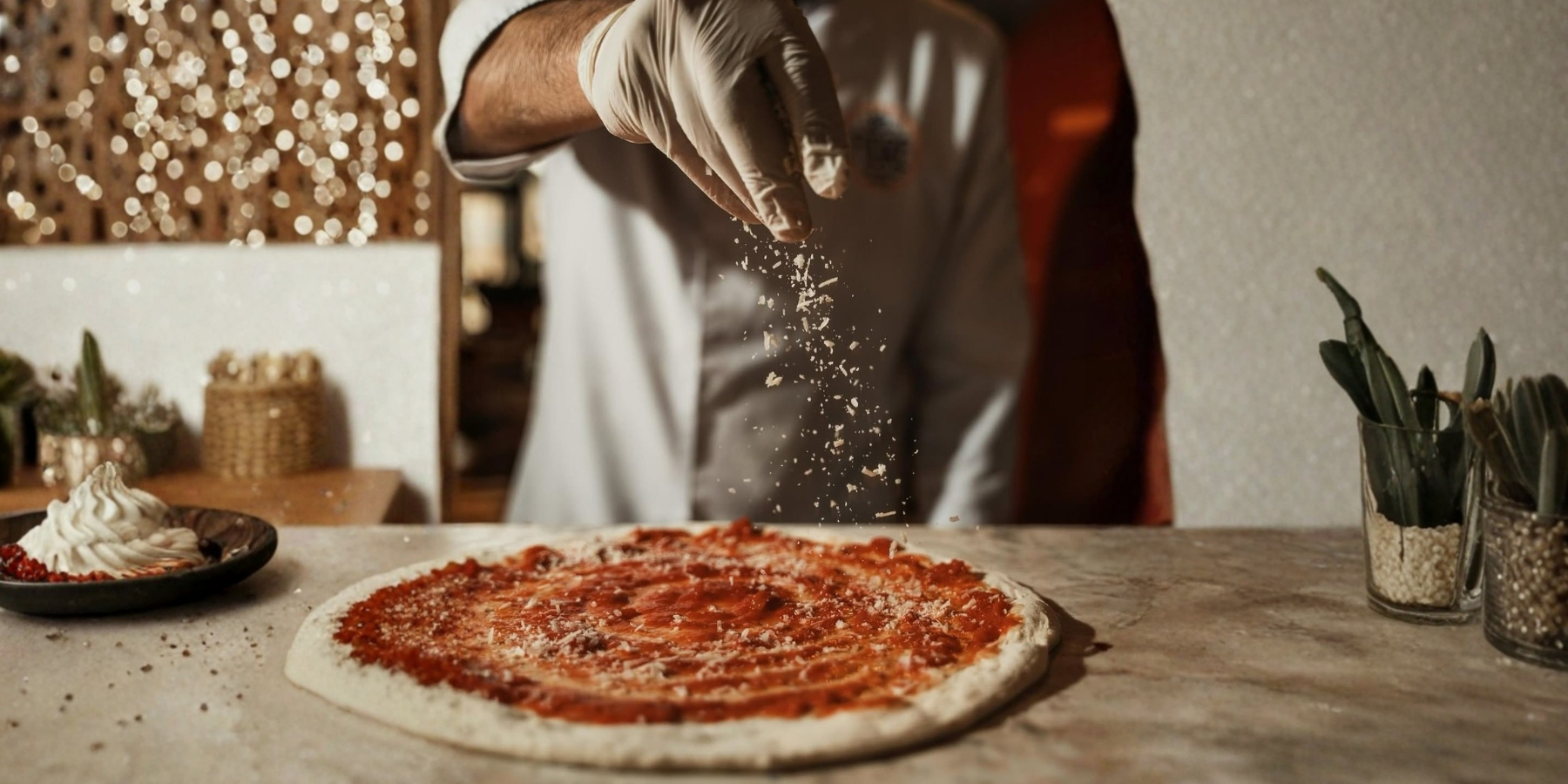 Preparation of best pizza in Changi City Point at Blvd Changi 